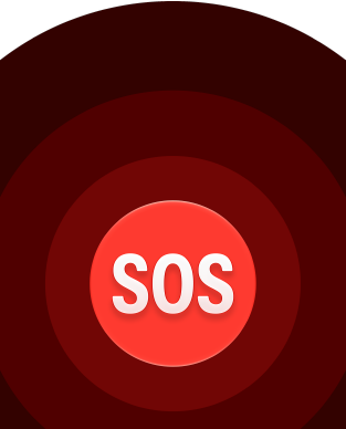 Икона за SOS обаждане, вградени червени кръгове с бял надпис SOS в средата