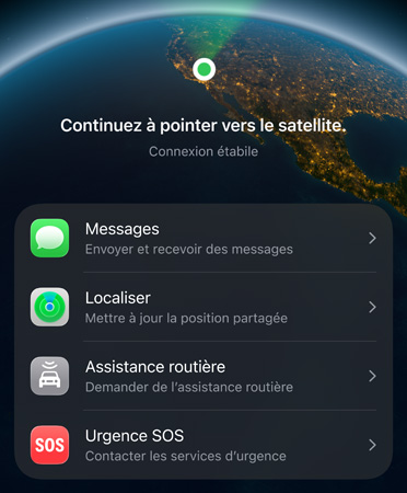 Messages par satellite en cours d’utilisation