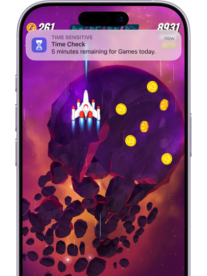 A notification with how long a child has left to play games.