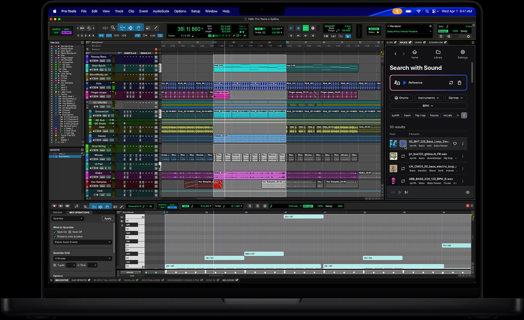 MacBook Pro screen of Pro Tools being used to edit a song