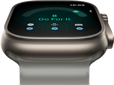 Apple Watch Ultra 4, κάσα από τιτάνιο, φυσικό χρώμα, βαθμολογία ετοιμότητας 8, εξωτερική δεξιά πλαϊνή όψη, Digital Crown, υπερυψωμένο πλευρικό κουμπί, λουράκι Ocean Band, ημιδιαφανές γκρι χρώμα