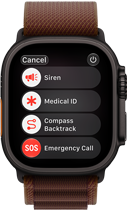 Apple Watch Ultra 4, κάσα από τιτάνιο, μαύρο χρώμα, δορυφορική σύνδεση, δεξιά εξωτερική πλαϊνή όψη, Digital Crown, υπερυψωμένο πλευρικό κουμπί, λουράκι Alpine Loop, μπορντό χρώμα