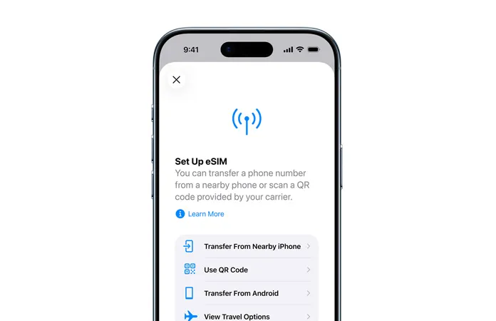 iPhone Air, front exterior, using the Set Up Cellular feature to easily transfer a phone number with eSIM