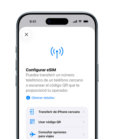 iPhone Air, parte frontal, usando la funcionalidad Configurar Red Celular para transferir fácilmente un número de teléfono con la eSIM