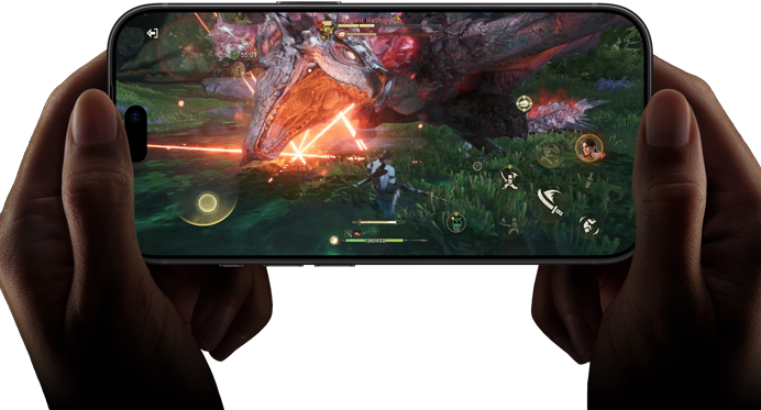 „iPhone 18 Pro“, priekinė dalis, demonstruojamas „A20 Pro“ lustų našumas su scena iš „Monster Hunter Outlanders“