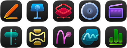 تطبيقات Apple&nbsp;Creator&nbsp;Studio،‏ Final&nbsp;Cut&nbsp;Pro وLogic&nbsp;Pro وPixelmator&nbsp;Pro وKeynote وPages وNumbers والمساحة&nbsp;الحرة وMotion وCompressor وMainStage‏