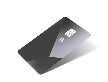 Parte frontal de una Apple Card, acabado de titanio