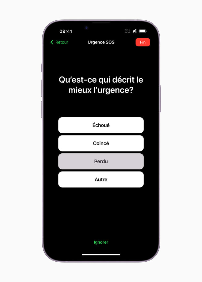 L’écran d’iPhone demande ce qui décrit le mieux la situation d’urgence.