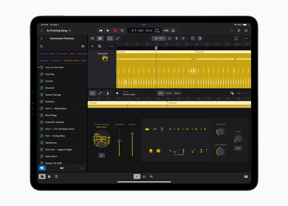 A Drummer screen is shown on 13-inch iPad Pro.