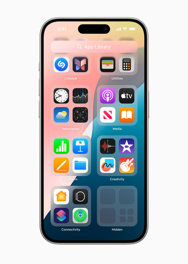 Una carpeta específica para apps ocultas en la Biblioteca de Apps en un iPhone 15 Pro.