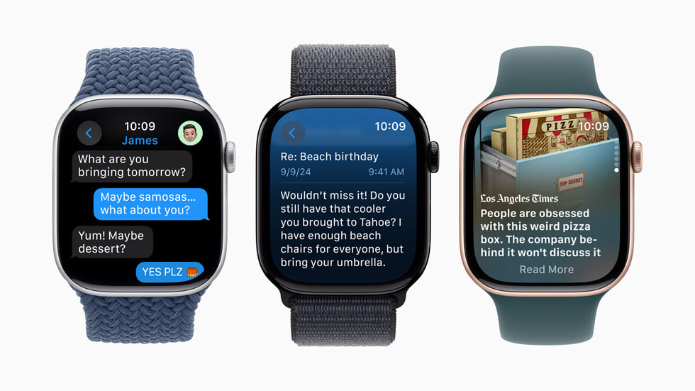 The larger display is shown on three Apple Watch Series 10 models.