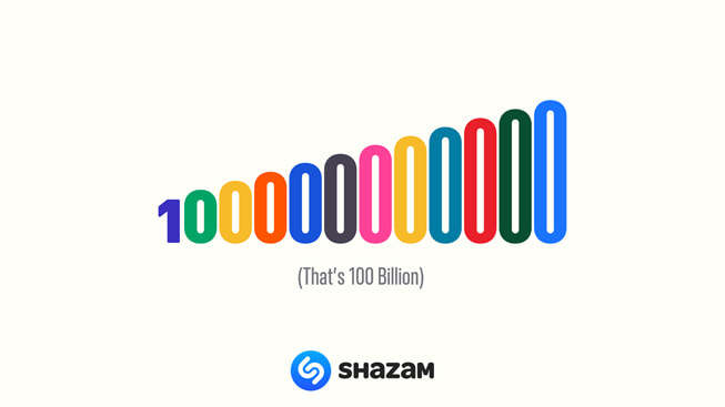 Illustration représentant les 100 milliards de morceaux identifiés par Shazam dans des couleurs vives.