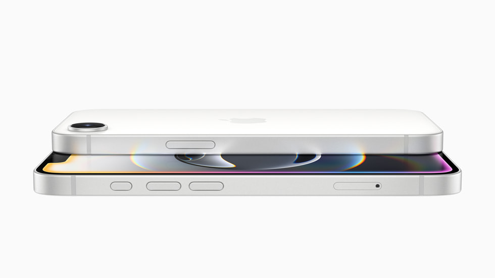 Two white iPhone 16 devices stacked on top of each other.