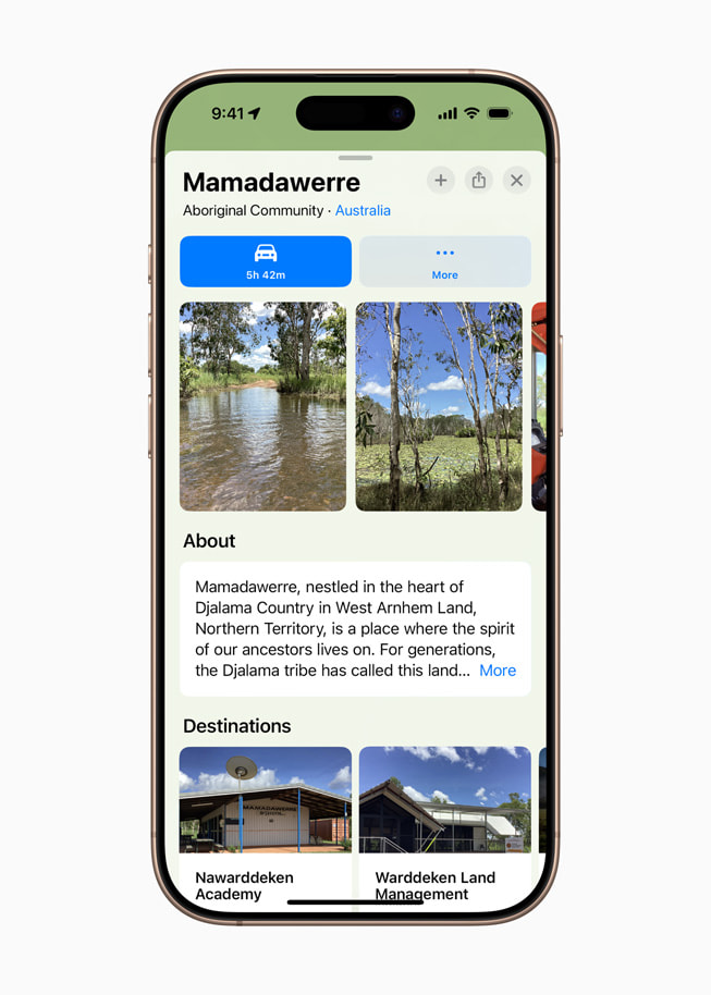Apple Maps shows the place card for the Mamadawerre Aboriginal community in Australia.