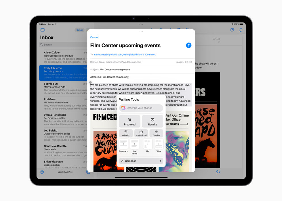 Writing Tools are shown on the new iPad Air with M3.