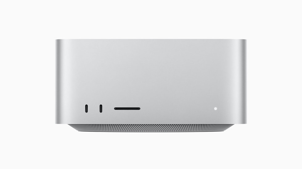 A closeup view of the new Mac Studio. 