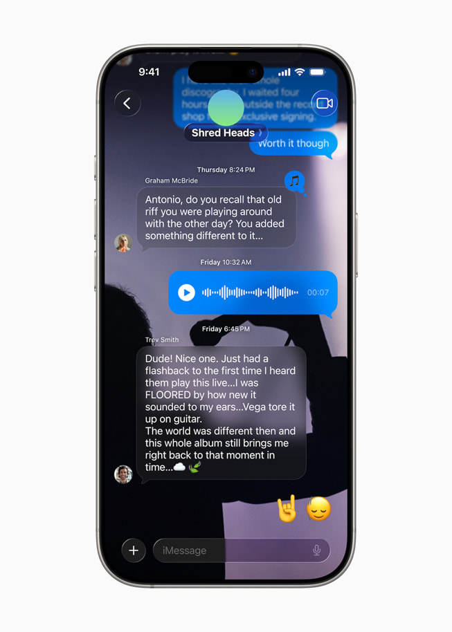 A shadowy custom background is shown behind a group chat called Shred Heads.