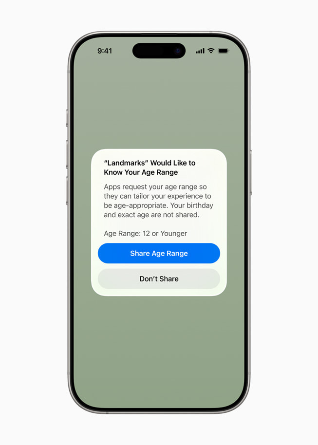Une image d’une invite iOS demandant la tranche d’âge d’un enfant dans une app s’affichant sur iPhone.