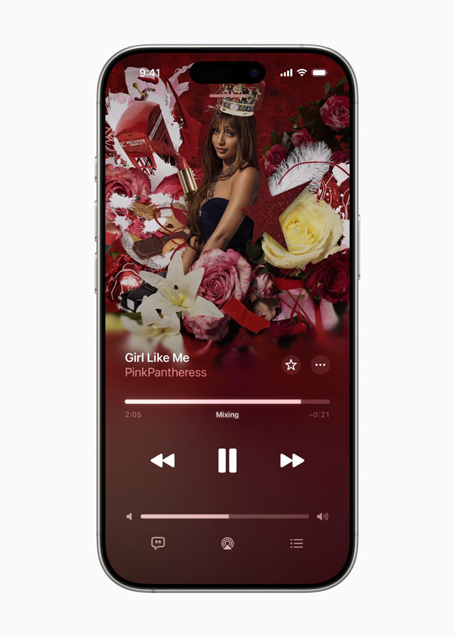 Ukázka funkce AutoMix v aplikaci Hudba na iPhonu 16 Pro