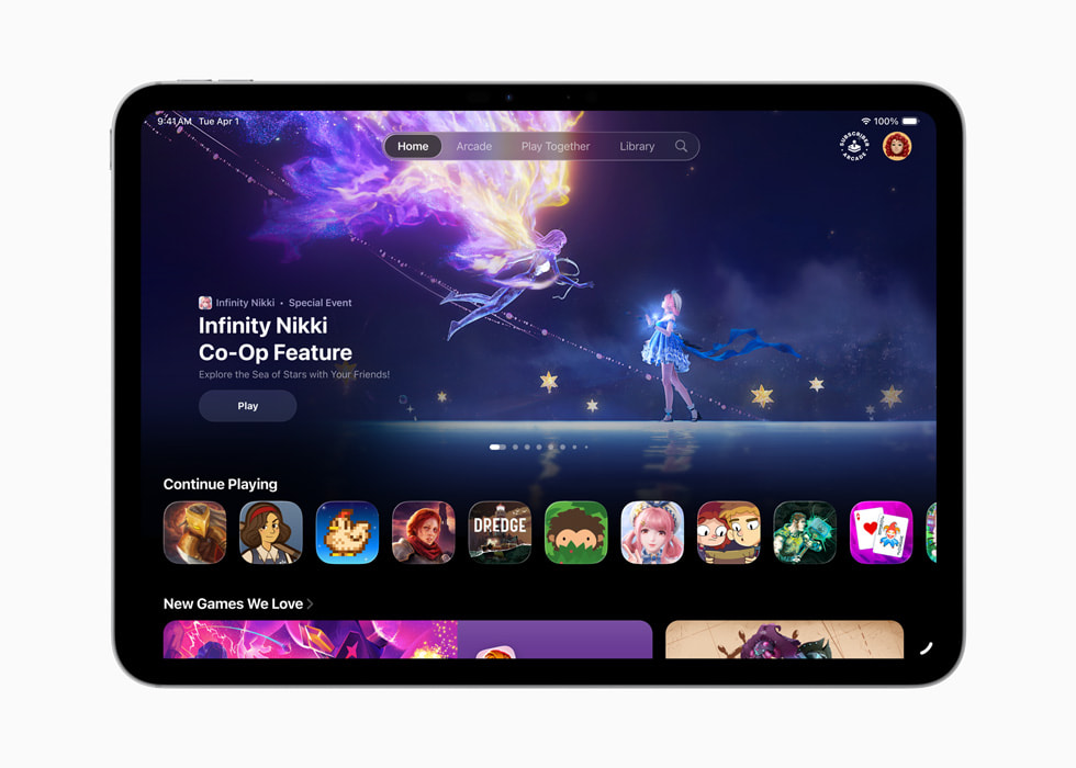 The Apple Games app is shown on iPad.