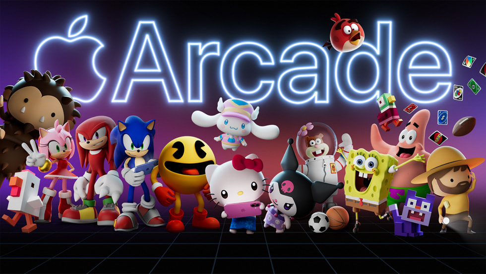 Artwork for Apple Arcade shows characters from a number of the service’s titles.