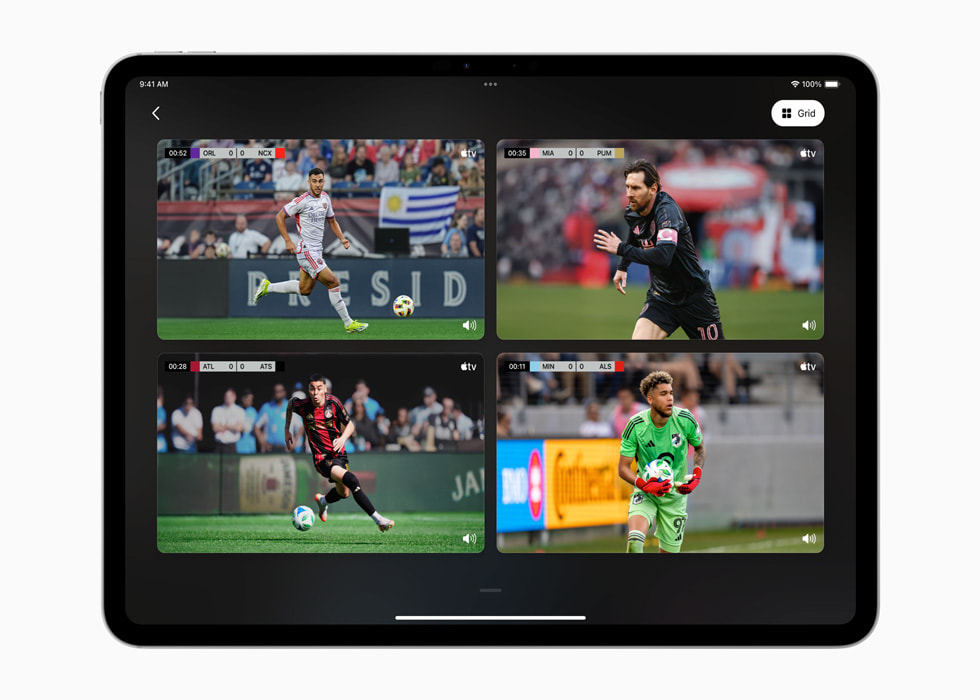 An image of four different Leagues Cup matches in Multiview, as displayed on iPad Pro 11.