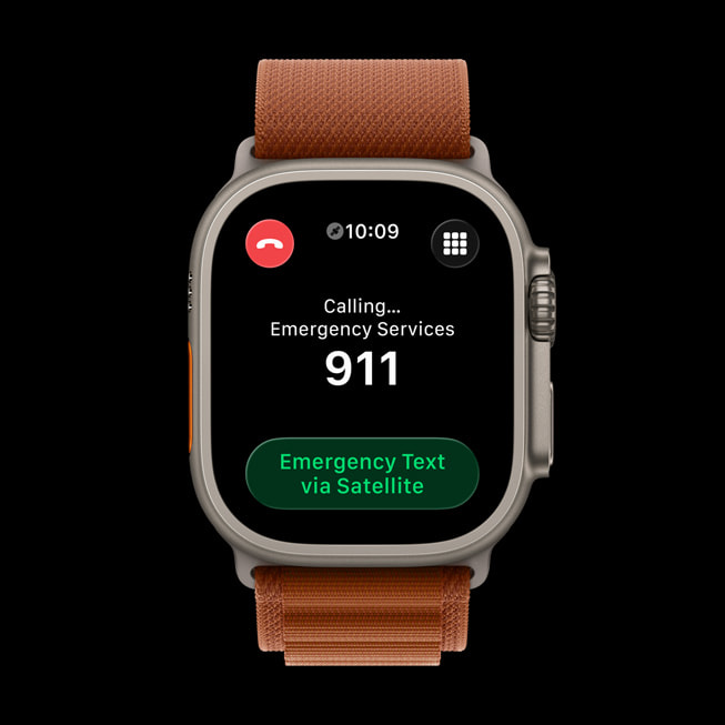 Apple Watch Ultra 3 shows a user sending a message in an emergency via satellite.