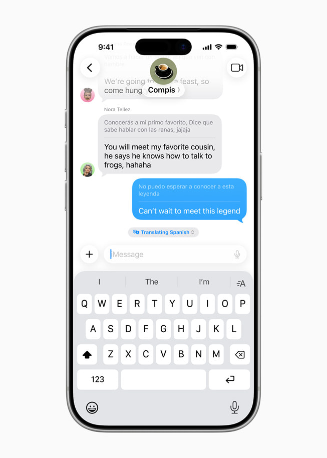 Das neue Feature Live Übersetzung mit der Power von Apple Intelligence in der Nachrichten App auf einem iPhone 17 Pro.