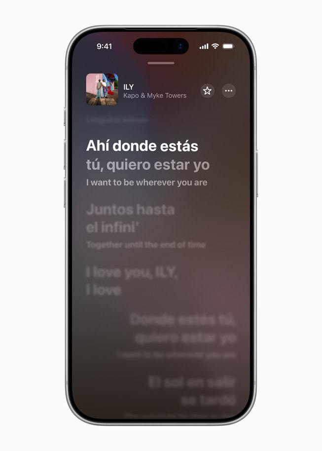 iPhone 17 Pro shows lyrics being translated in Apple Music.