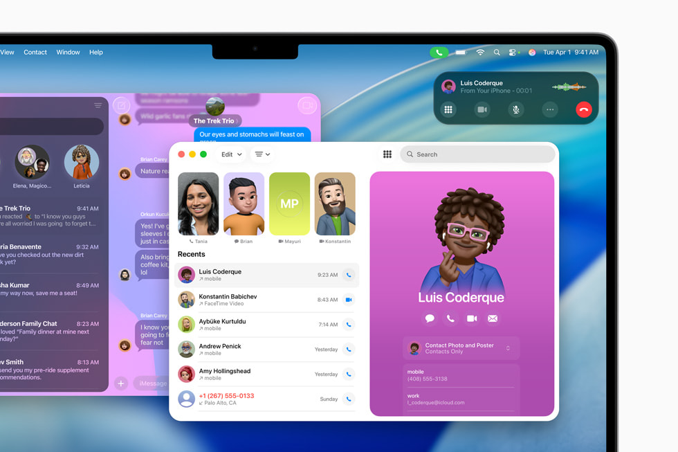 MacBook Pro shows a Phone app screen, featuring Recents.