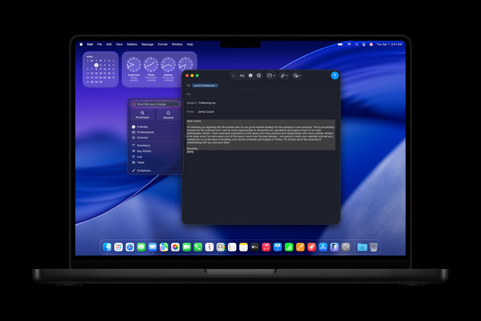 Apple Intelligence-powered Writing Tools are shown on Mac.