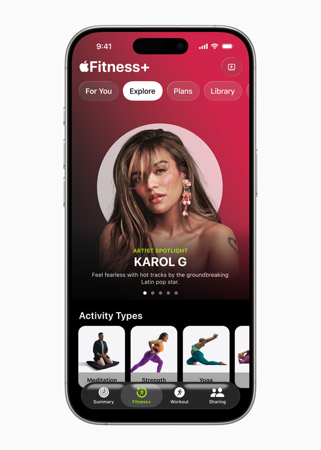 The Artist Spotlight page in Fitness+ displayed on iPhone.