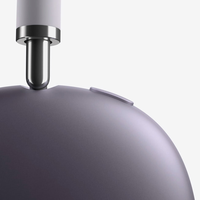 Eine Nahaufnahme der AirPods Max 2 in Violett.
