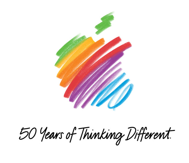 A colored pencil-style sketch representing Apple’s rainbow logo.