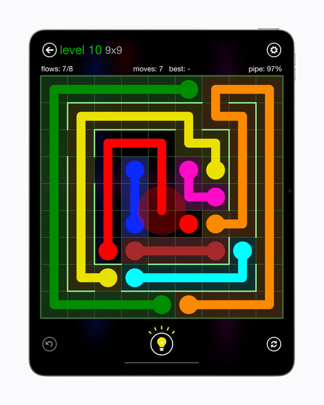 El colorido juego Flow Free+ en la pantalla de un iPad Air de 13 pulgadas.