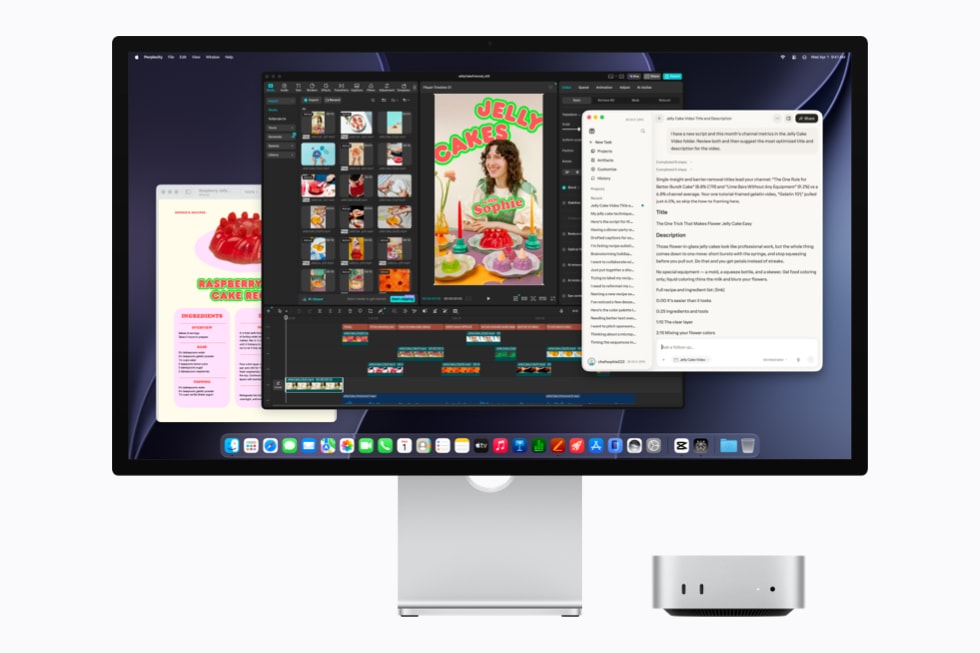 Mac mini med M6 vises med Perplexity på skærmen.