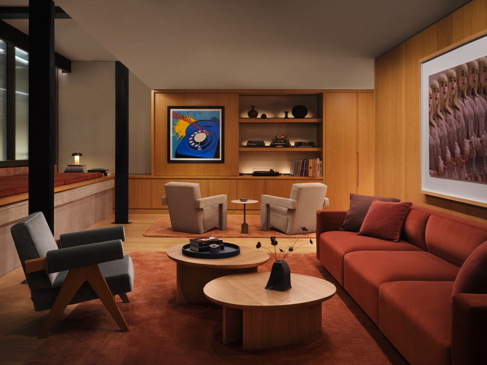 A cosy lounge space at Apple Music Radio’s studios in London.