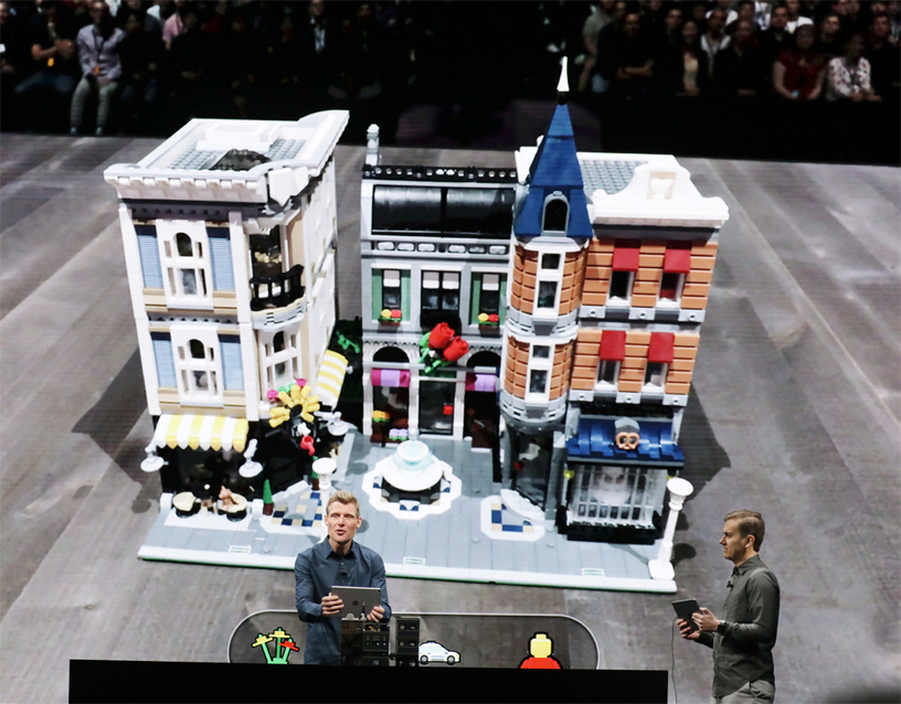 Martin Sanders demos LEGO AR City on stage at WWDC 2018.