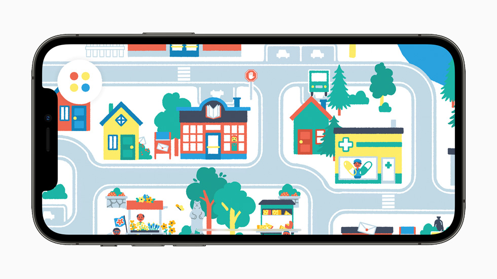 “Pok Pok Playroom” gameplay displayed on iPhone 12 Pro.