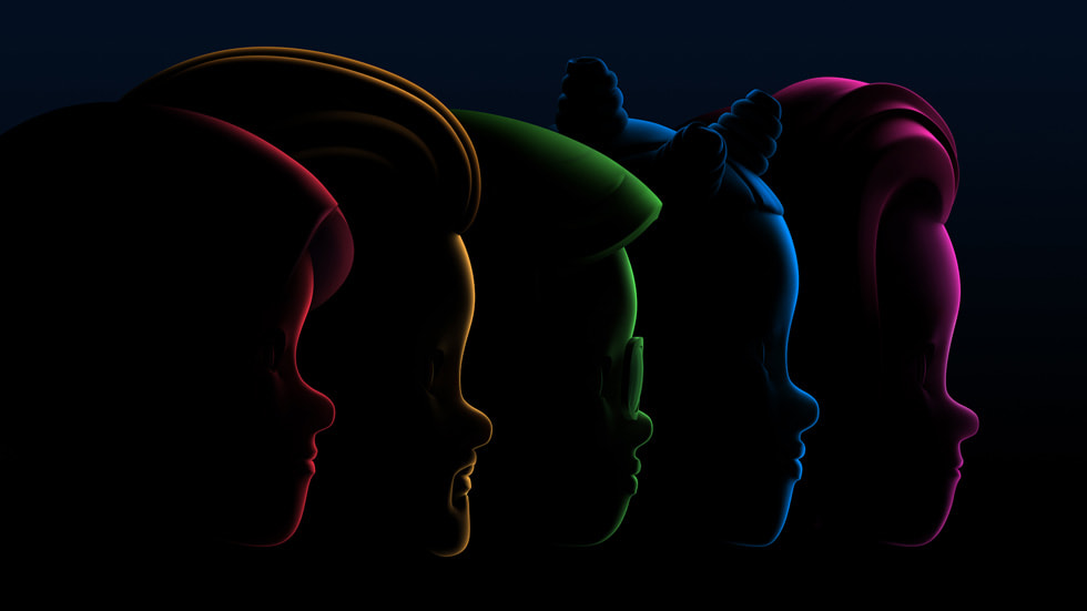 Five Memoji illustrations are shown in profile.