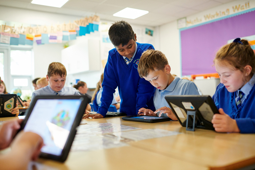 Students at Layton Primary School in Blackpool, England.