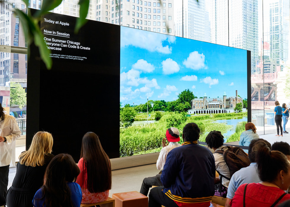Photography for All participants showcase their photos at Apple Michigan Avenue in Chicago.