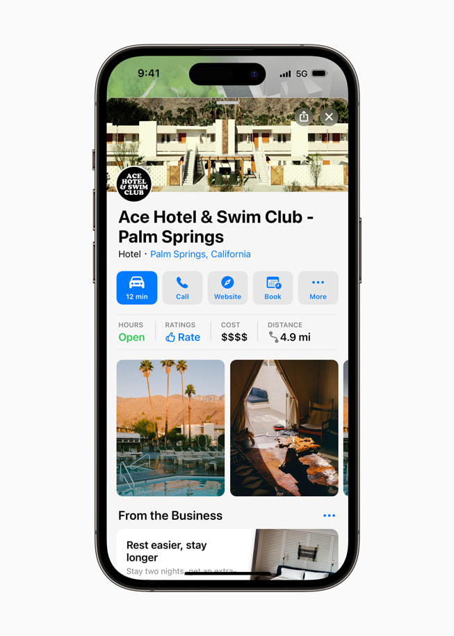 The place card for the Ace Hotel & Swim Club in Palm Springs is shown.