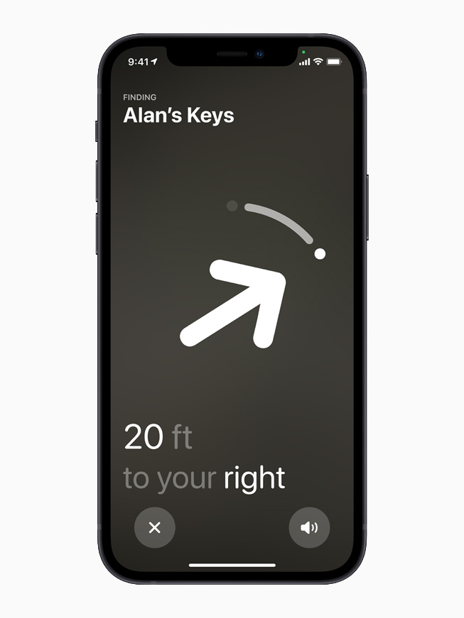 Precision Finding with AirTag, displayed on iPhone 12.