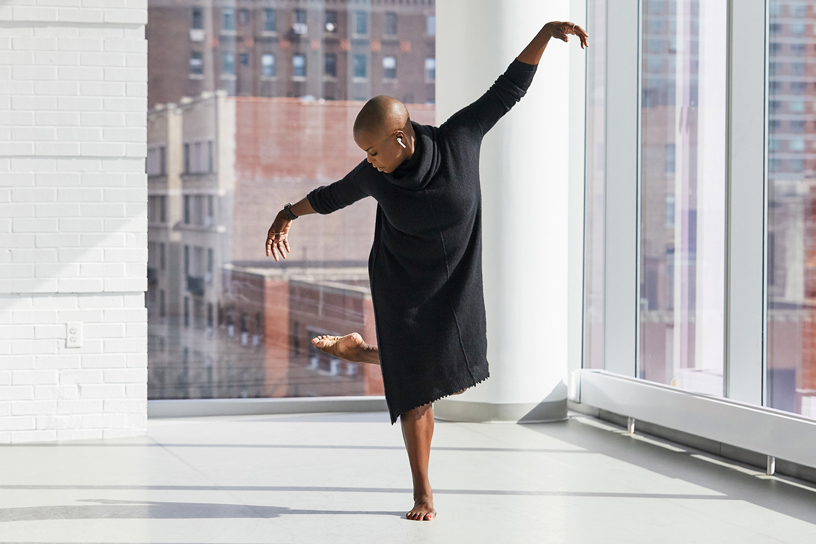 Hope Boykin wears her AirPods while dancing at The Ailey School.