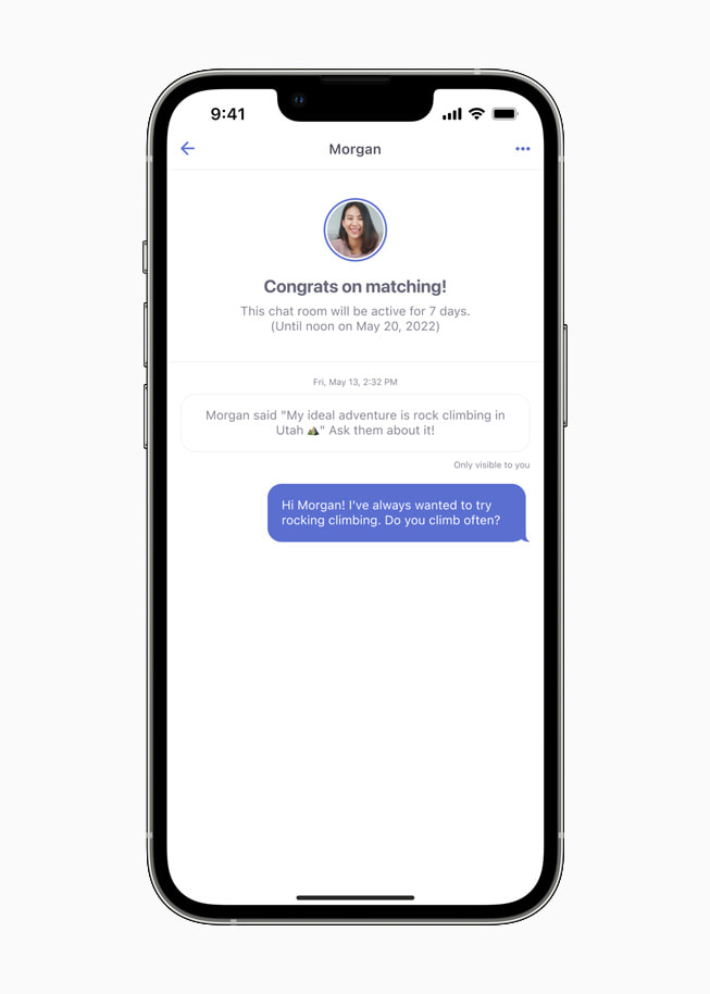 A new match is shown in the Coffee Meets Bagel app, offering the user the chance to chat with a potential date.