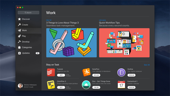 The new Work tab displayed in the Mac App Store