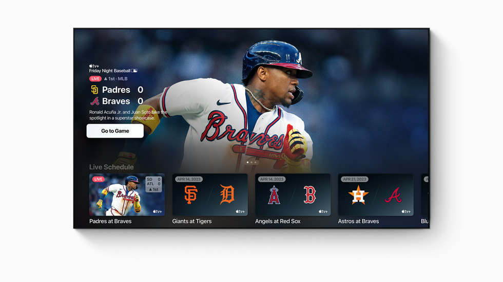 A graphic announces “Friday Night Baseball,” a new partnership between Apple and MLB.