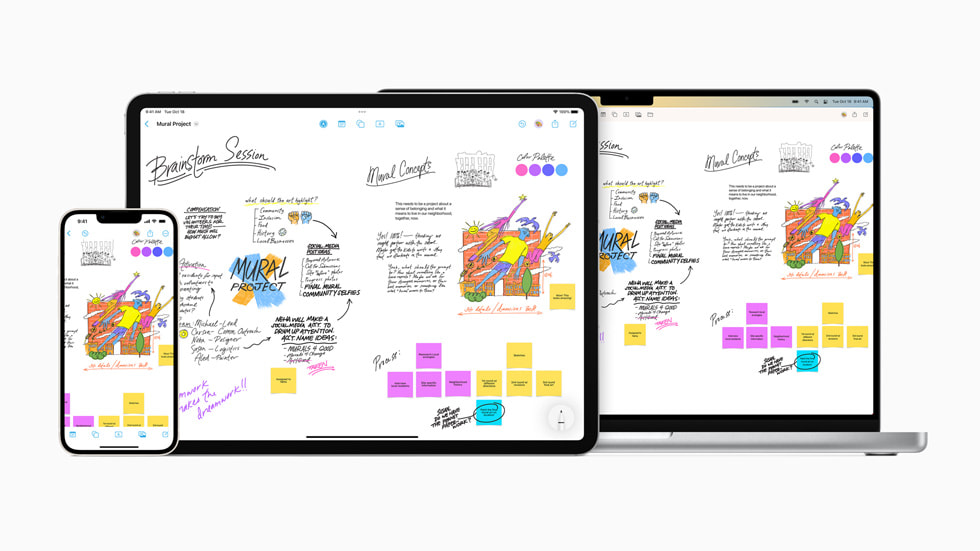 Freeform on iPhone 14, iPad Pro, and MacBook Pro.