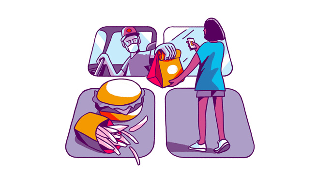Graphic illustration of food delivery apps.